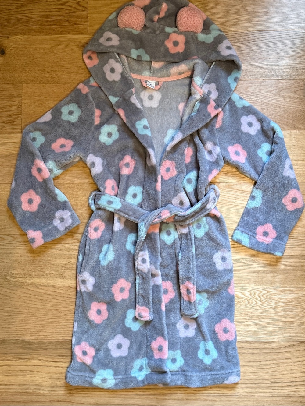 Petit Lem Plush Hooded Kids Robe with Floral Print